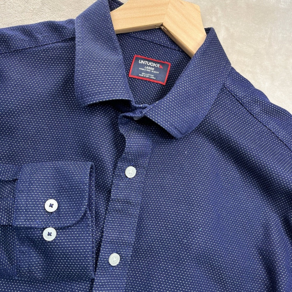 UNTUCKit Navy Microdot Button-Down Shirt - Deep Blue with White Dots